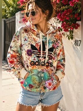 ADIDAS x FARM RIO Floral TROPICAL Trefoil HOODIE Pullover SWEATSHIRT Top Size M